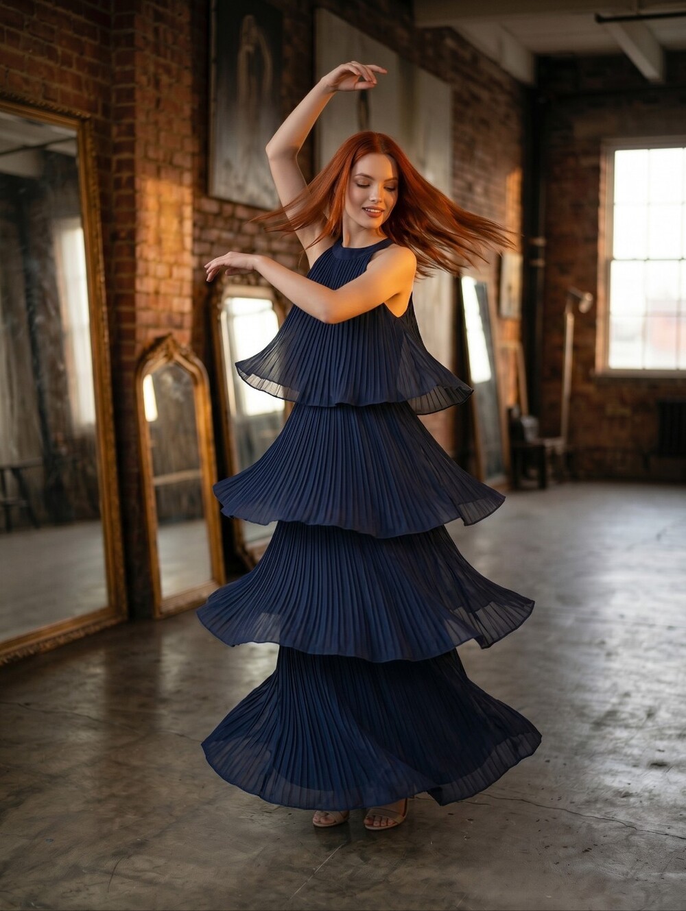 Lulu's Navy Tiered Pleated Maxi Dress